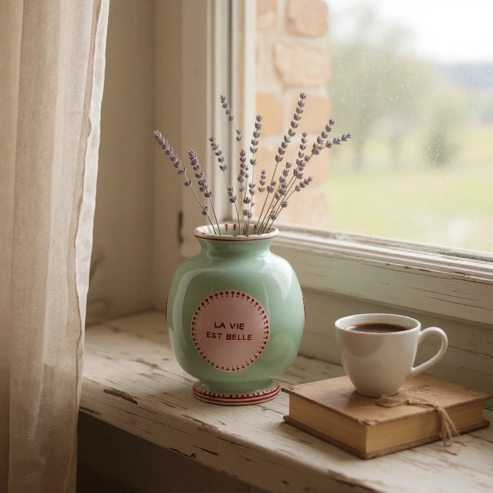 Laetitia Rouget x Anthropologie “La Vie Est Belle” Vase Pink Green Ceramic NWOT